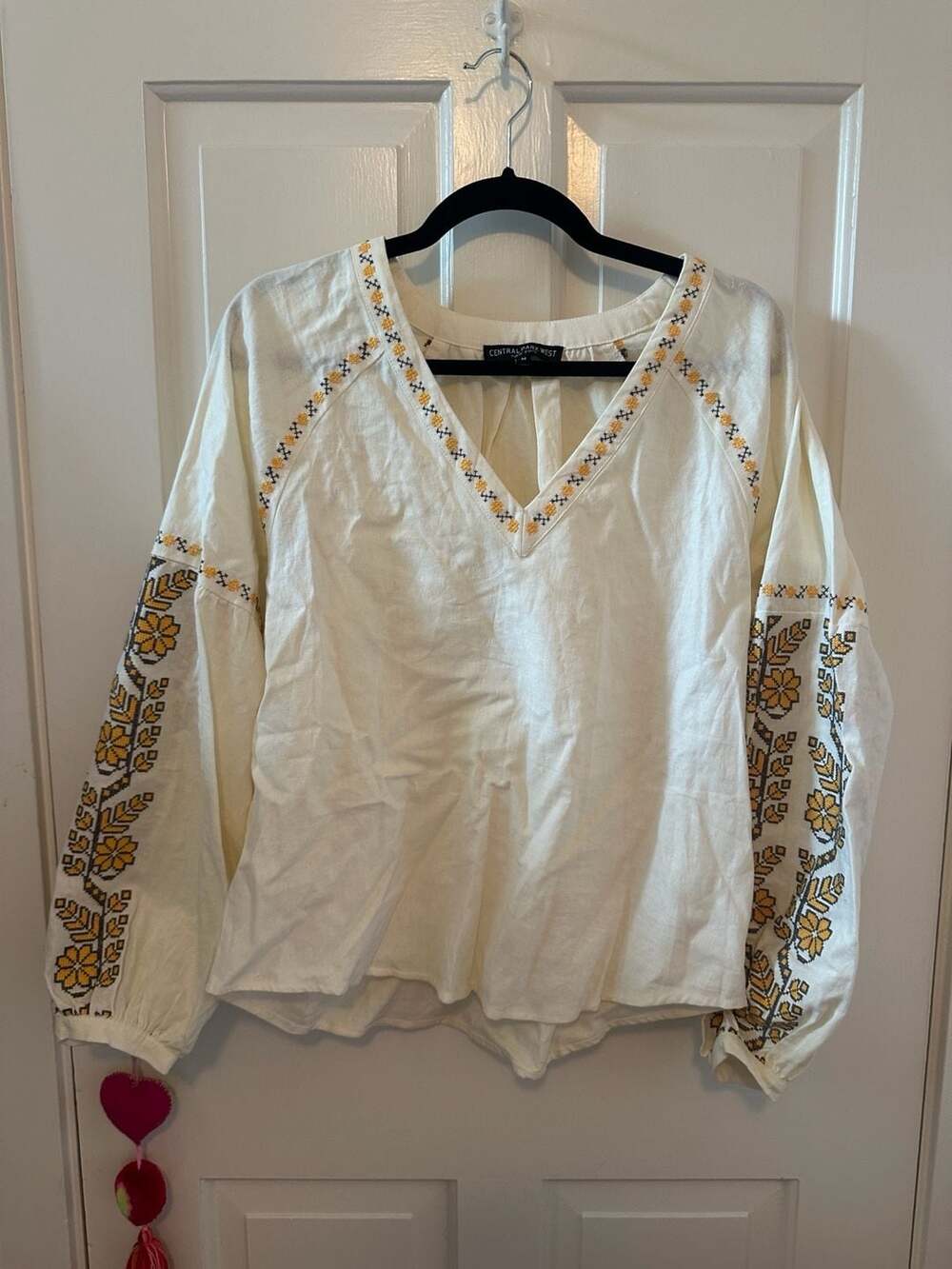 Anthropologie Yellow Embroidered Boho Blouse